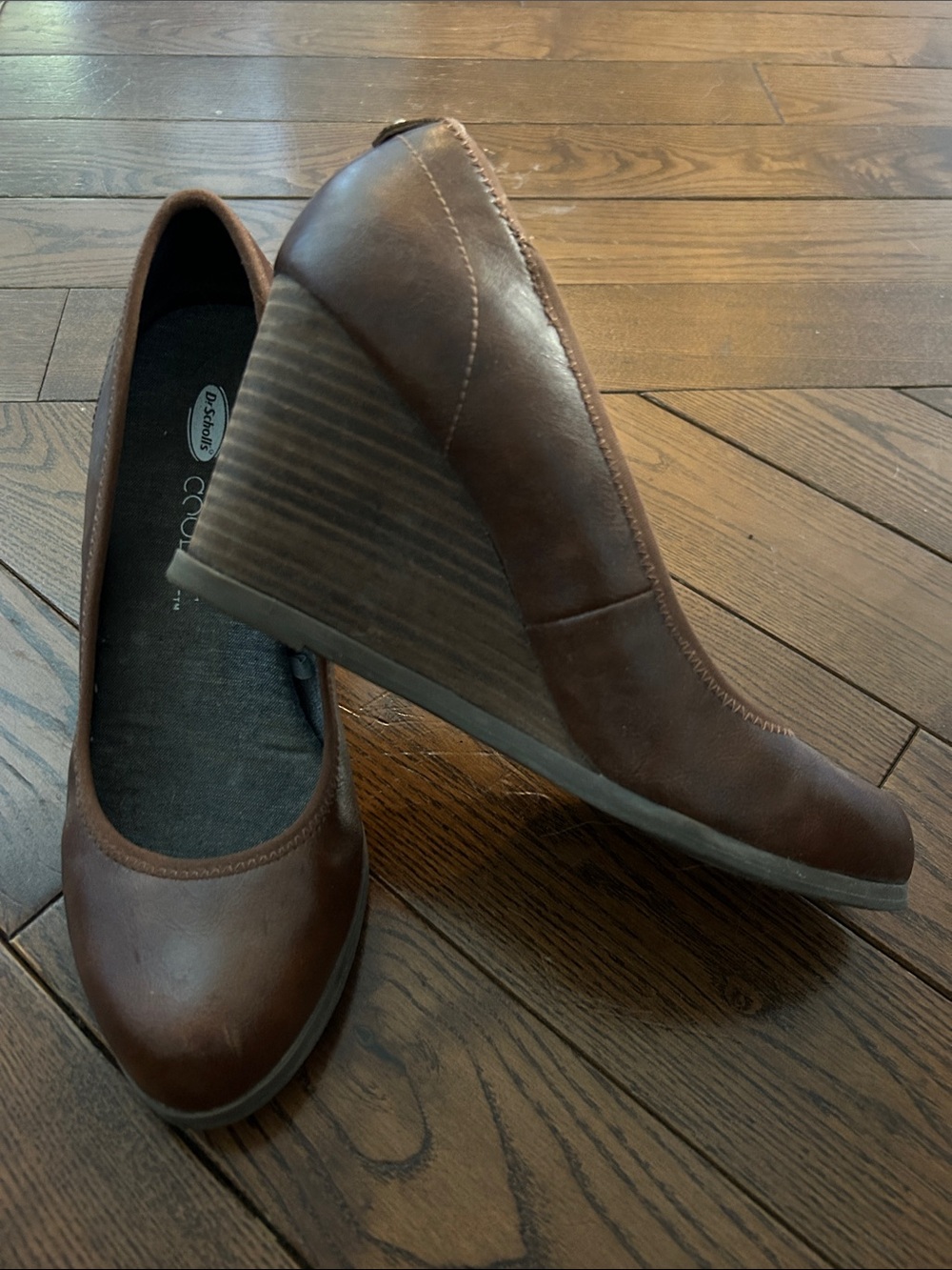 Dr. Scholl's Brown Leather Wedge Pumps